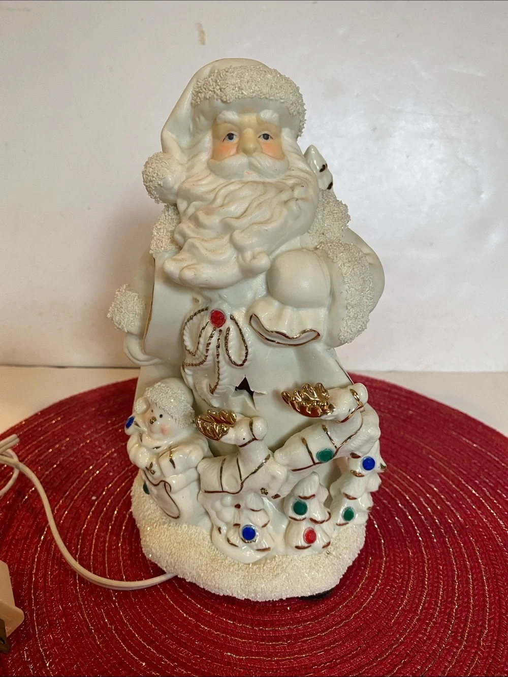 Vintage Cream Bisque Porcelain Light-up Santa Figure